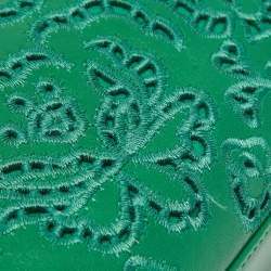 Pre Owned Dolce & Gabbana Green Leather Small Embroidered Miss Sicily Top Handle Bag