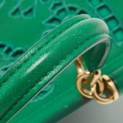 Pre Owned Dolce & Gabbana Green Leather Small Embroidered Miss Sicily Top Handle Bag