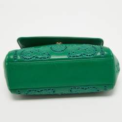 Pre Owned Dolce & Gabbana Green Leather Small Embroidered Miss Sicily Top Handle Bag