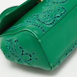 Pre Owned Dolce & Gabbana Green Leather Small Embroidered Miss Sicily Top Handle Bag