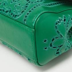 Pre Owned Dolce & Gabbana Green Leather Small Embroidered Miss Sicily Top Handle Bag