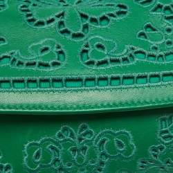 Pre Owned Dolce & Gabbana Green Leather Small Embroidered Miss Sicily Top Handle Bag