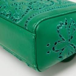 Pre Owned Dolce & Gabbana Green Leather Small Embroidered Miss Sicily Top Handle Bag