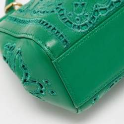 Pre Owned Dolce & Gabbana Green Leather Small Embroidered Miss Sicily Top Handle Bag