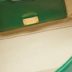 Pre Owned Dolce & Gabbana Green Leather Small Embroidered Miss Sicily Top Handle Bag