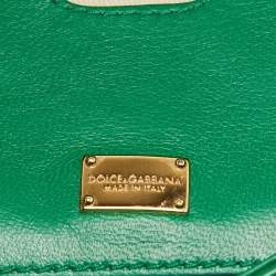 Pre Owned Dolce & Gabbana Green Leather Small Embroidered Miss Sicily Top Handle Bag
