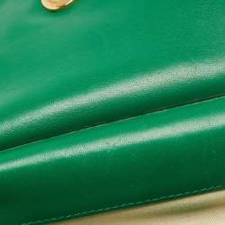 Pre Owned Dolce & Gabbana Green Leather Small Embroidered Miss Sicily Top Handle Bag