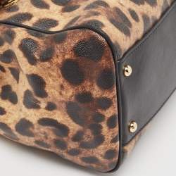 Pre Owned Dolce & Gabbana Brown/Black Leopard Print Coated Canvas and Leather Large Miss Sicily Top Handle Bag