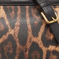 Pre Owned Dolce & Gabbana Brown/Black Leopard Print Coated Canvas and Leather Large Miss Sicily Top Handle Bag