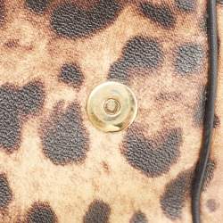 Pre Owned Dolce & Gabbana Brown/Black Leopard Print Coated Canvas and Leather Large Miss Sicily Top Handle Bag