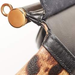 Pre Owned Dolce & Gabbana Brown/Black Leopard Print Coated Canvas and Leather Large Miss Sicily Top Handle Bag