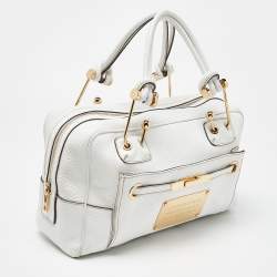 Pre Owned Dolce & Gabbana White Leather Buckle Satchel
