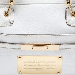 Pre Owned Dolce & Gabbana White Leather Buckle Satchel