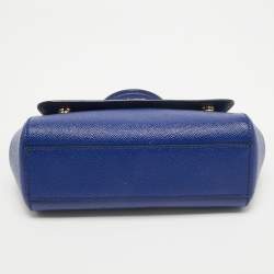 Pre Owned Dolce & Gabbana Blue Leather Small Miss Sicily Top Handle Bag