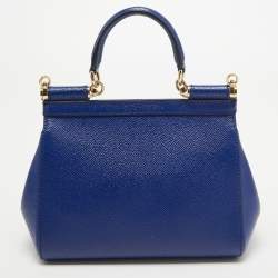 Pre Owned Dolce & Gabbana Blue Leather Small Miss Sicily Top Handle Bag