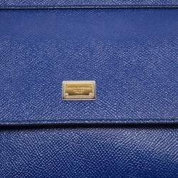 Pre Owned Dolce & Gabbana Blue Leather Small Miss Sicily Top Handle Bag