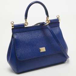 Pre Owned Dolce & Gabbana Blue Leather Small Miss Sicily Top Handle Bag