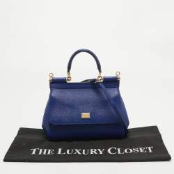 Pre Owned Dolce & Gabbana Blue Leather Small Miss Sicily Top Handle Bag