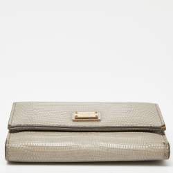 Dolce & Gabbana Grey Lizard Embossed Leather Trifold Wallet