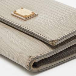 Dolce & Gabbana Grey Lizard Embossed Leather Trifold Wallet
