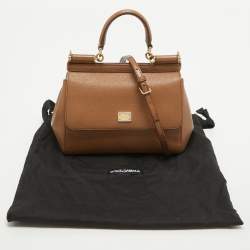 Pre Owned Dolce & Gabbana Brown Leather Small Miss Sicily Top Handle Bag