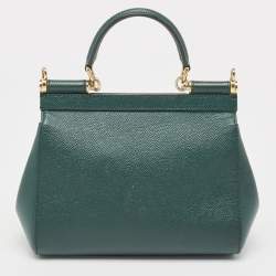 Pre Owned Dolce & Gabbana Green Leather Small Miss Sicily Top Handle Bag