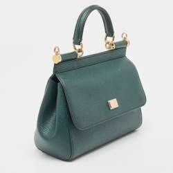 Pre Owned Dolce & Gabbana Green Leather Small Miss Sicily Top Handle Bag