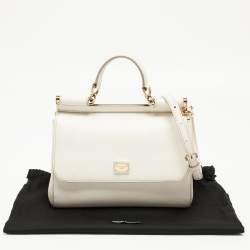 Pre Owned Dolce & Gabbana White Leather Medium Miss Sicily Handle Bag