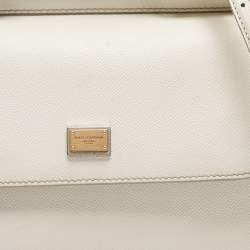 Pre Owned Dolce & Gabbana White Leather Medium Miss Sicily Handle Bag