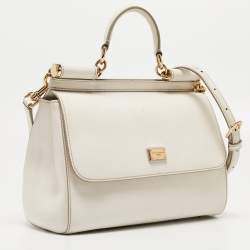 Pre Owned Dolce & Gabbana White Leather Medium Miss Sicily Handle Bag