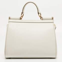 Pre Owned Dolce & Gabbana White Leather Medium Miss Sicily Handle Bag