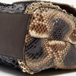 Pre Owned Dolce & Gabbana Multicolor Leather,Sequins and Python Large Miss Sicily Top Handle Bag