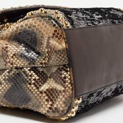 Pre Owned Dolce & Gabbana Multicolor Leather,Sequins and Python Large Miss Sicily Top Handle Bag