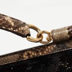Pre Owned Dolce & Gabbana Multicolor Leather,Sequins and Python Large Miss Sicily Top Handle Bag