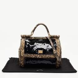Pre Owned Dolce & Gabbana Multicolor Leather,Sequins and Python Large Miss Sicily Top Handle Bag