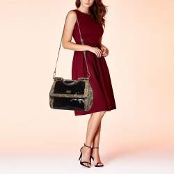 Pre Owned Dolce & Gabbana Multicolor Leather,Sequins and Python Large Miss Sicily Top Handle Bag