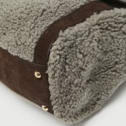 Pre Owned Dolce & Gabbana Brown/Grey Suede and Shearling Large Miss Sicily Top Handle Bag