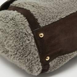 Pre Owned Dolce & Gabbana Brown/Grey Suede and Shearling Large Miss Sicily Top Handle Bag