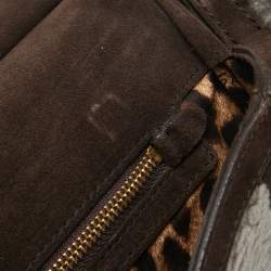Pre Owned Dolce & Gabbana Brown/Grey Suede and Shearling Large Miss Sicily Top Handle Bag