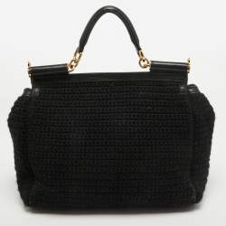 Pre Owned Dolce & Gabbana Multicolor Embroidered Crochet and Leather Large Miss Sicily Top Handle Bag