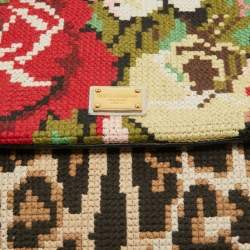 Pre Owned Dolce & Gabbana Multicolor Embroidered Crochet and Leather Large Miss Sicily Top Handle Bag