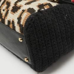 Pre Owned Dolce & Gabbana Multicolor Embroidered Crochet and Leather Large Miss Sicily Top Handle Bag