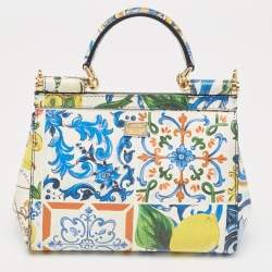 Pre Owned Dolce & Gabbana Multicolor Printed Leather Small Miss Sicily Top Handle Bag