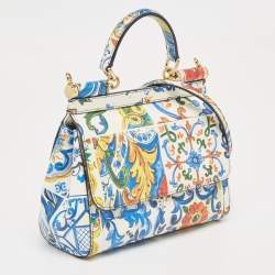 Pre Owned Dolce & Gabbana Multicolor Printed Leather Small Miss Sicily Top Handle Bag