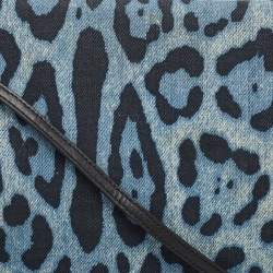Pre Owned Dolce & Gabbana Blue/Black Leopard Print Denim Flap Shoulder Bag