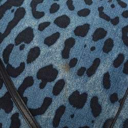 Pre Owned Dolce & Gabbana Blue/Black Leopard Print Denim Flap Shoulder Bag
