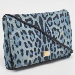 Pre Owned Dolce & Gabbana Blue/Black Leopard Print Denim Flap Shoulder Bag