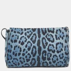 Pre Owned Dolce & Gabbana Blue/Black Leopard Print Denim Flap Shoulder Bag