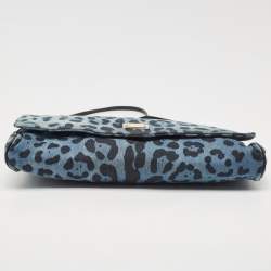 Pre Owned Dolce & Gabbana Blue/Black Leopard Print Denim Flap Shoulder Bag