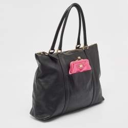 Pre Owned Dolce & Gabbana Black/Pink Leather Front Pouch Tote